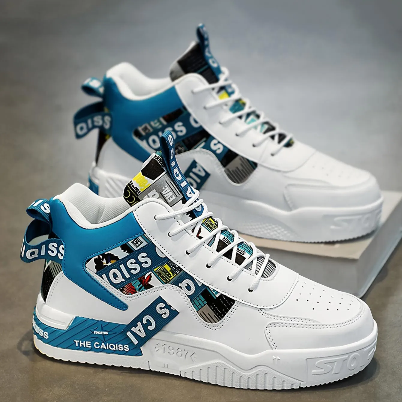 Mens High Top Sneakers Skate Casual Walking Shoes Street Fashion Sneakers Lightweight Shoes for All Seasons