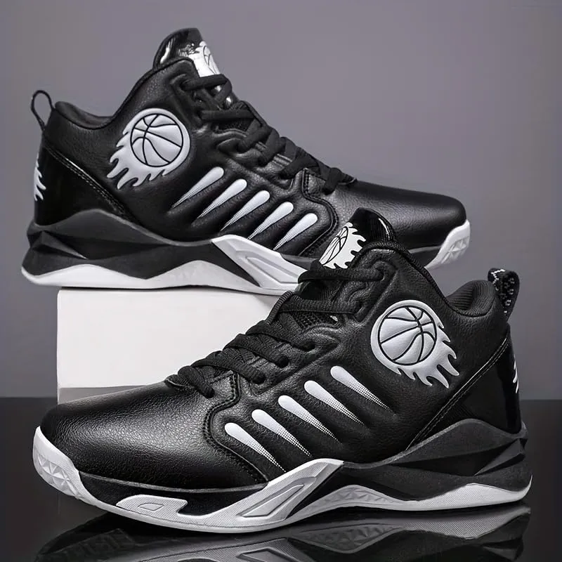 Men's Mid-Top Basketball Shoes  Breathable, Non-Slip, Shock-Absorbing Lace-Up Sports Sneakers with PU Upper, Fabric Lining
