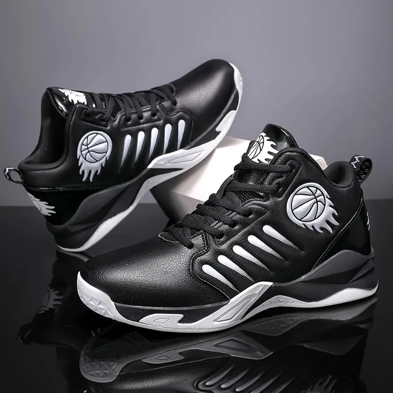 Men's Mid-Top Basketball Shoes  Breathable, Non-Slip, Shock-Absorbing Lace-Up Sports Sneakers with PU Upper, Fabric Lining