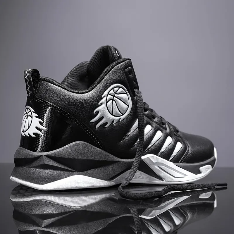 Men's Mid-Top Basketball Shoes  Breathable, Non-Slip, Shock-Absorbing Lace-Up Sports Sneakers with PU Upper, Fabric Lining
