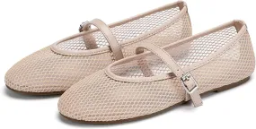 Mesh Ballet Flats for Women Round Toe Mary Jane Shoes Sexy Fishnet Trendy Dressy Ballerina Flat Shoes 2025