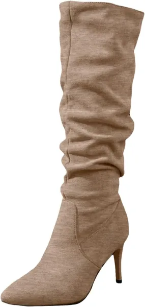 Mid Calf Boots Fashionable Versatile Solid Classic Boots High Heel Pointed Toe Vintage Fall Boots Women Leather