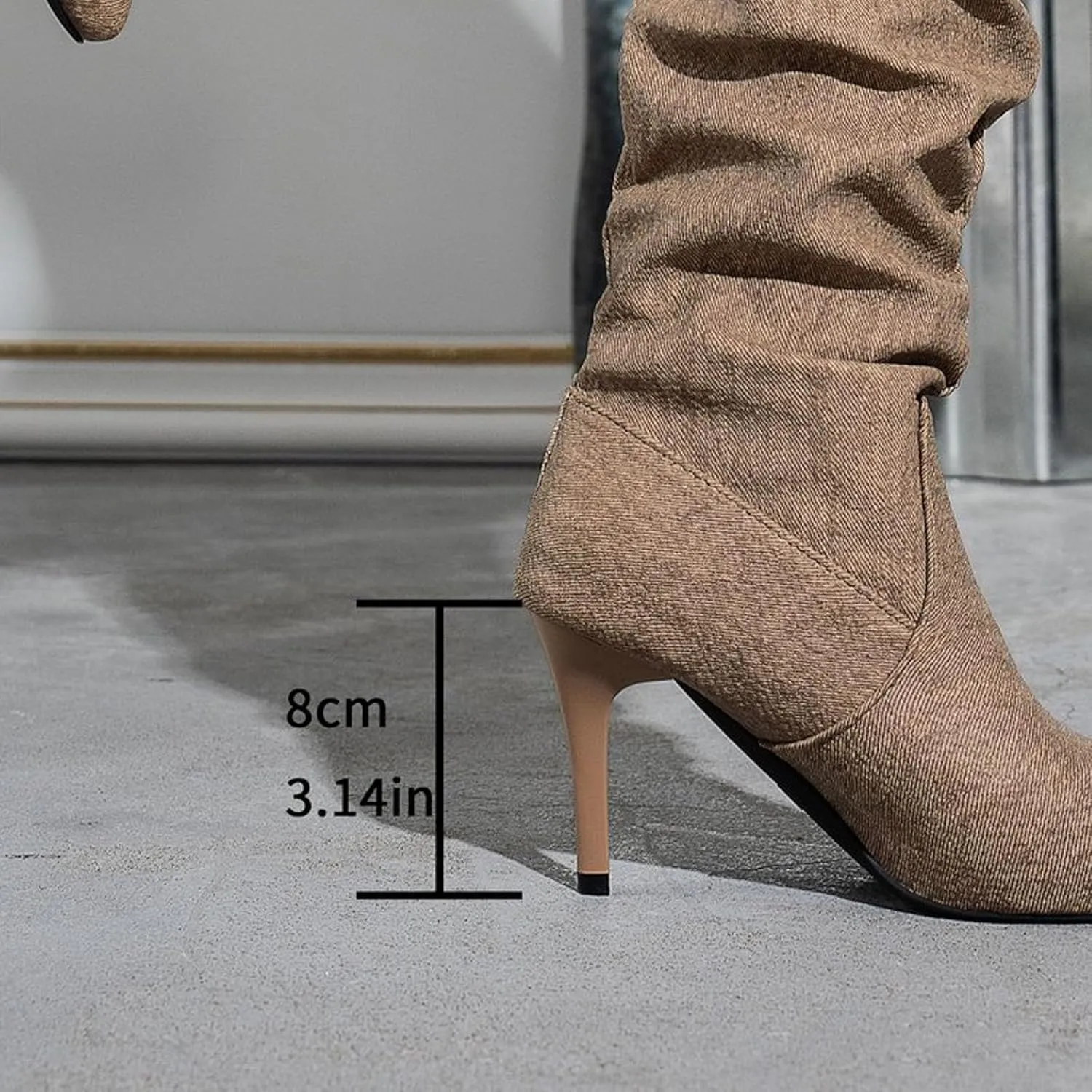 Mid Calf Boots Fashionable Versatile Solid Classic Boots High Heel Pointed Toe Vintage Fall Boots Women Leather