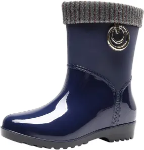NLOMOCT Rain Boots for Women Women's Mid Calf Rain Boots Waterproof Lightweight Garden Shoes Fashion Out Work Comfortable Garden Shoes 03 Blue