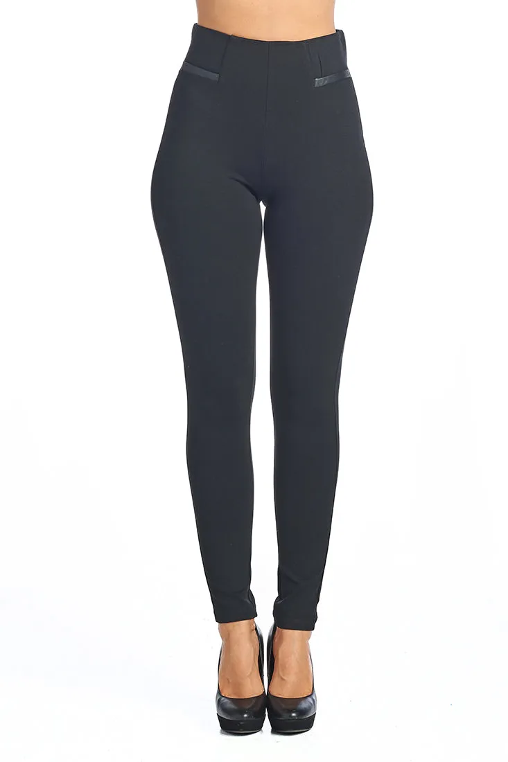 PP67 Ponte Leggings with PU Leather accents (More color options)