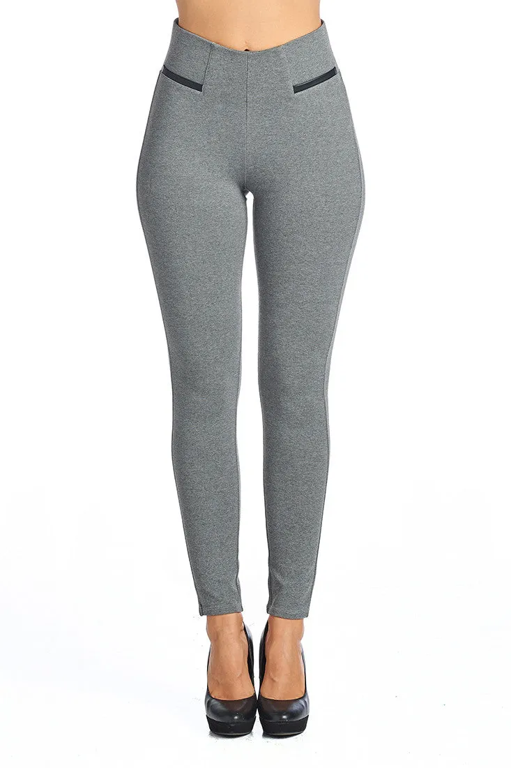 PP67 Ponte Leggings with PU Leather accents (More color options)