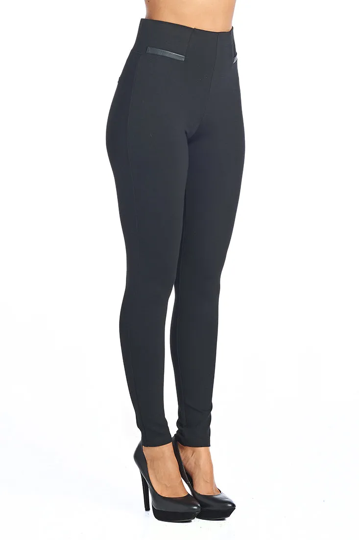 PP67 Ponte Leggings with PU Leather accents (More color options)