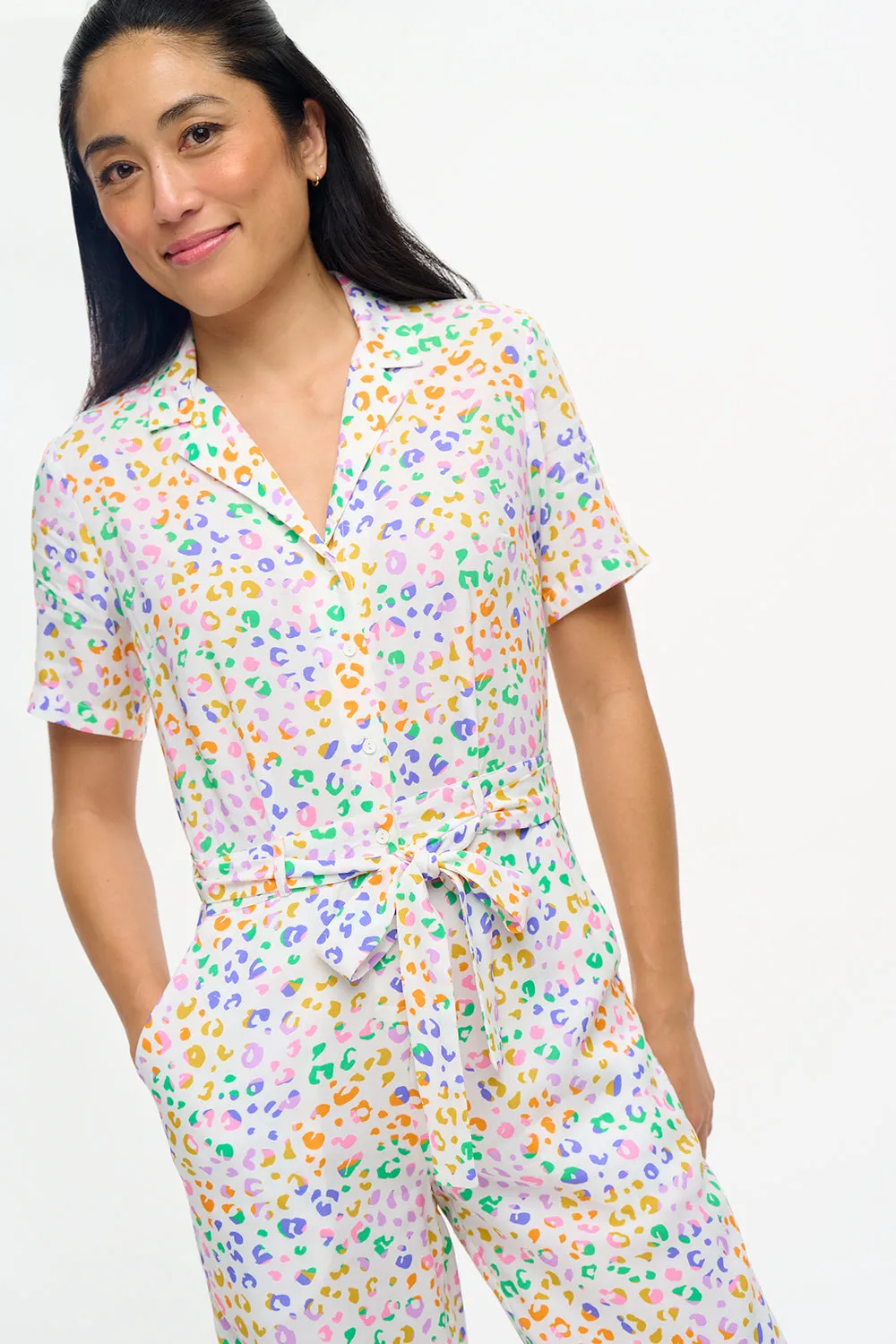 Rachel Jumpsuit - Off-White/Multi, Mottled Leopard