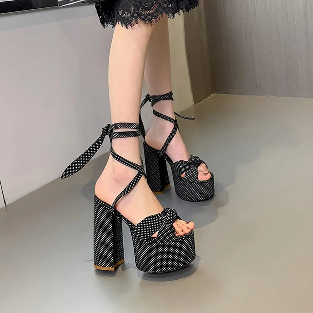 Roimaash Fashion Platform Sandals Block High Heels
