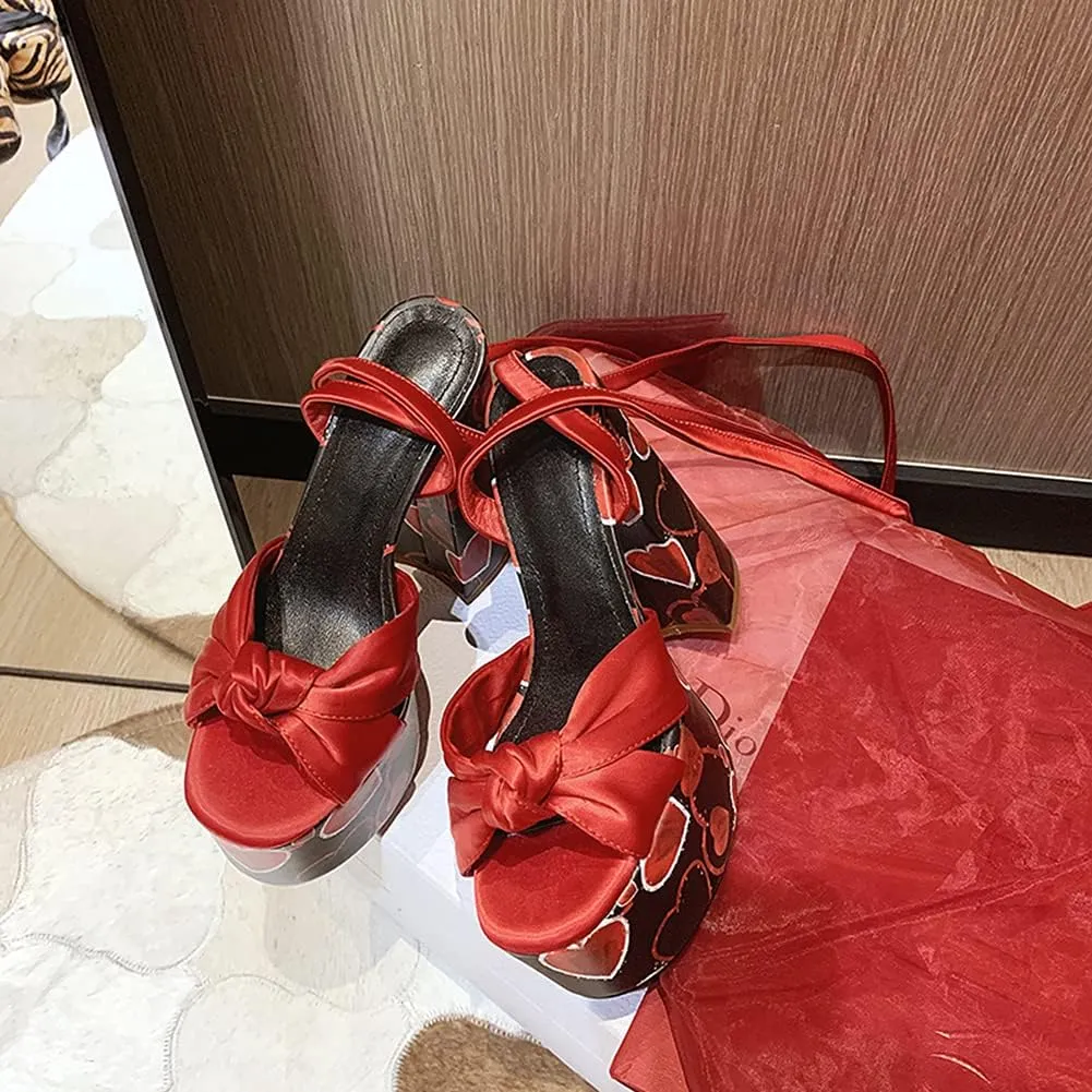 Roimaash Fashion Platform Sandals Block High Heels