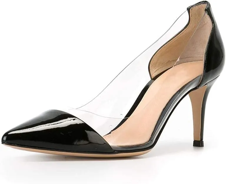 SAMMITOP Women's 65mm Pointed Toe Transparent Pumps Mid Heel Dress Shoes