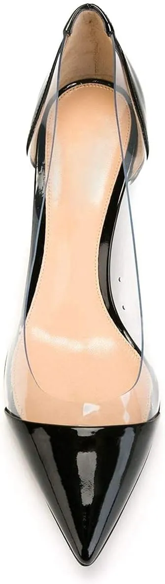 SAMMITOP Women's 65mm Pointed Toe Transparent Pumps Mid Heel Dress Shoes