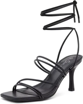 Shoe Land SL-Lumi Women's Lace-Up Heels, Square Open Toe Strappy Heeled Sandals, Ankle Wrap Tie-Up High Heels, Dressy Stiletto Heels for Prom, Wedding, and Party