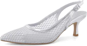 Slingback Heels for Women Kitten Heels Mesh Gauze Pumps Pointed Toe Stiletto Sandals Wedding Dress Shoes