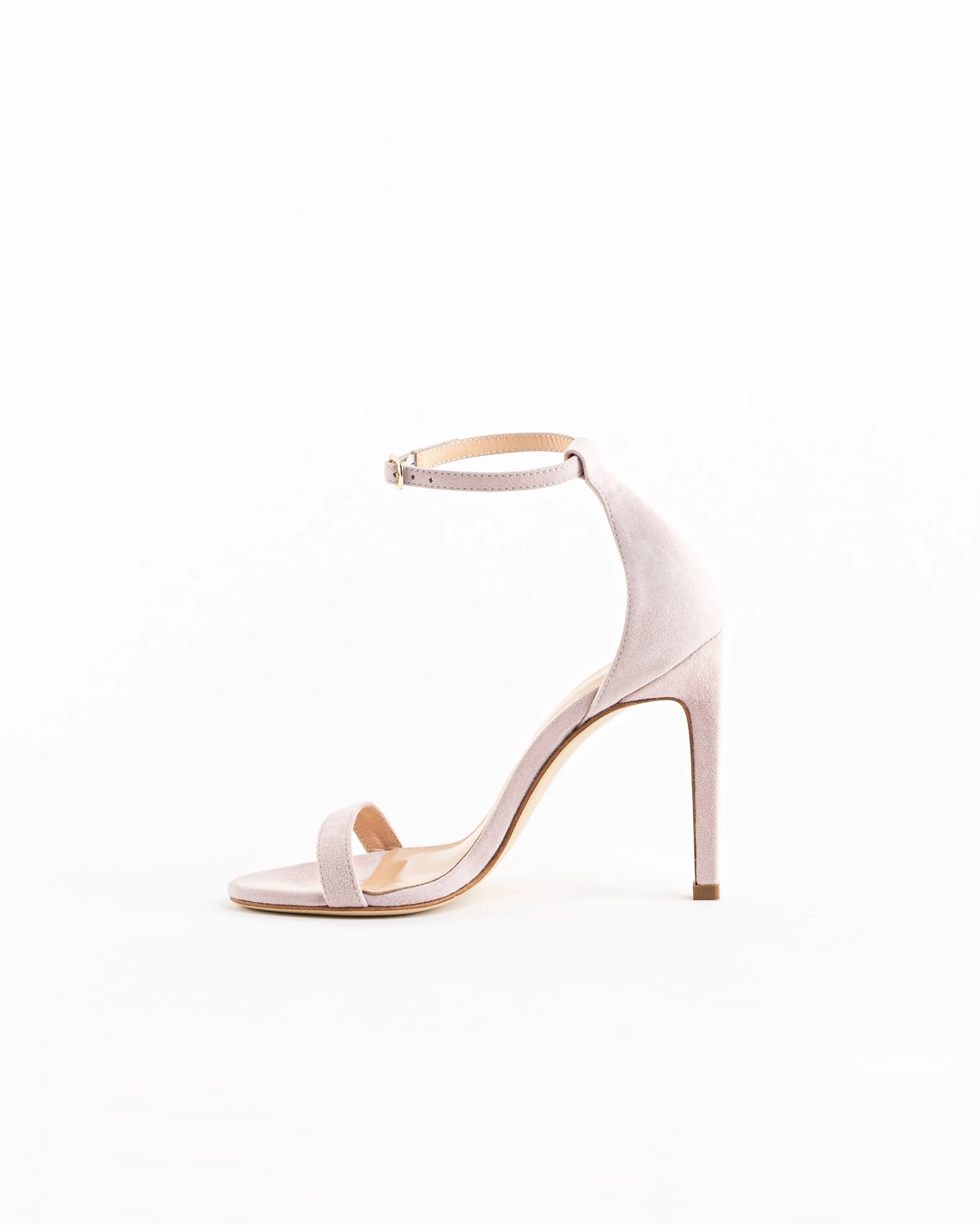 Tea Rose Suede Leather Open Toe High Block Heel Ankle Strap Sandals