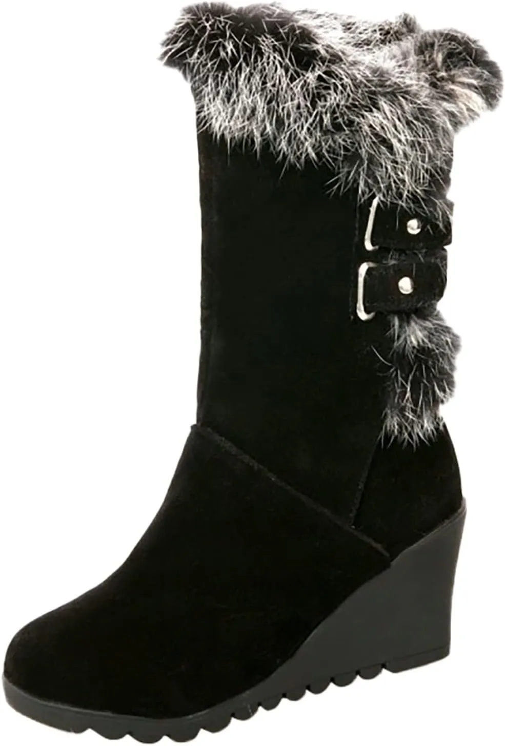 White Cowgirl Boots Comfortable Velvet Wedge Boots Round Toe Suede Lug Sole Thigh High Boots Mid-Calf Boots