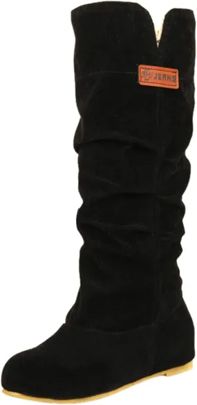 White Cowgirl Boots Pull On Flat Thigh High Boots Suede Mid-Calf Knee High Boots Fall Work Tall Long Bootie