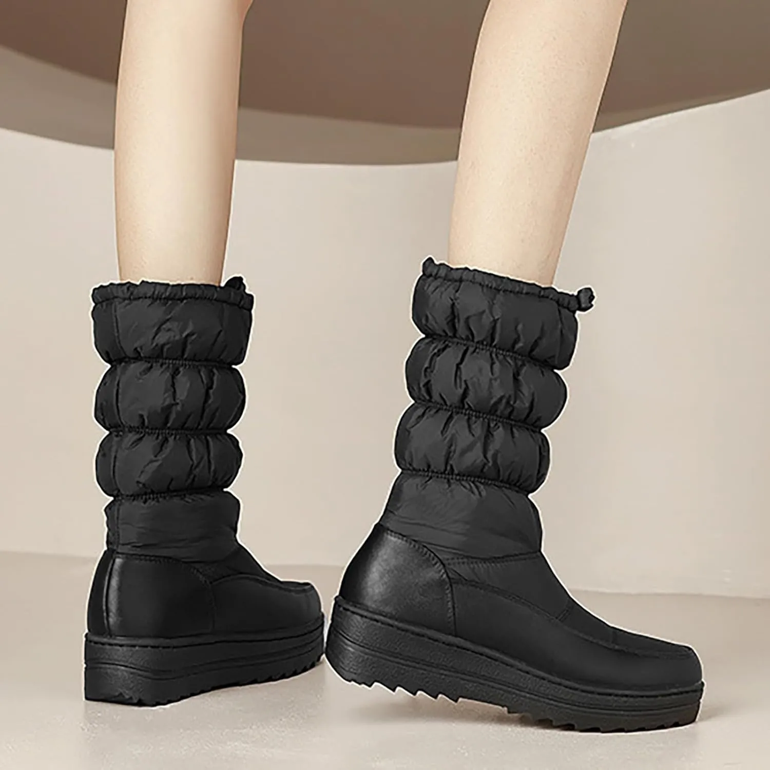 Winter Boots for Women Warm Fur Lined Mid Calf Winter Booties Puffy Waterproof Slip On Lightweight Womens Boots