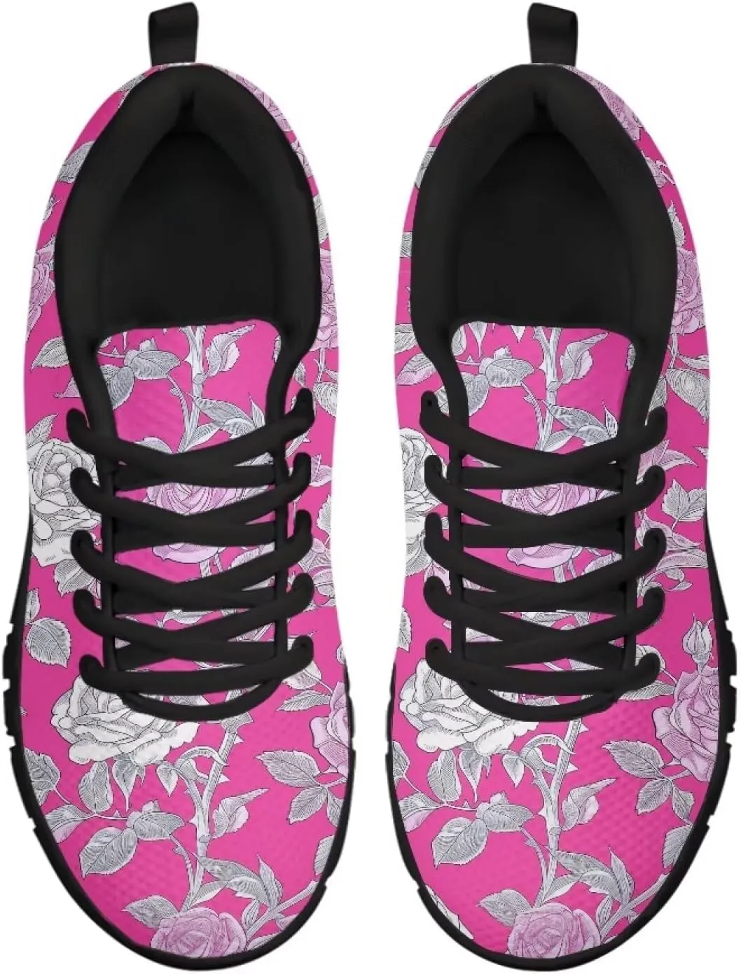 Women Cushioned Running Shoe Outdoor Fashion Sneakers Low Top Casual Comfortable Shoes for Workout US 5-12 Black Sole