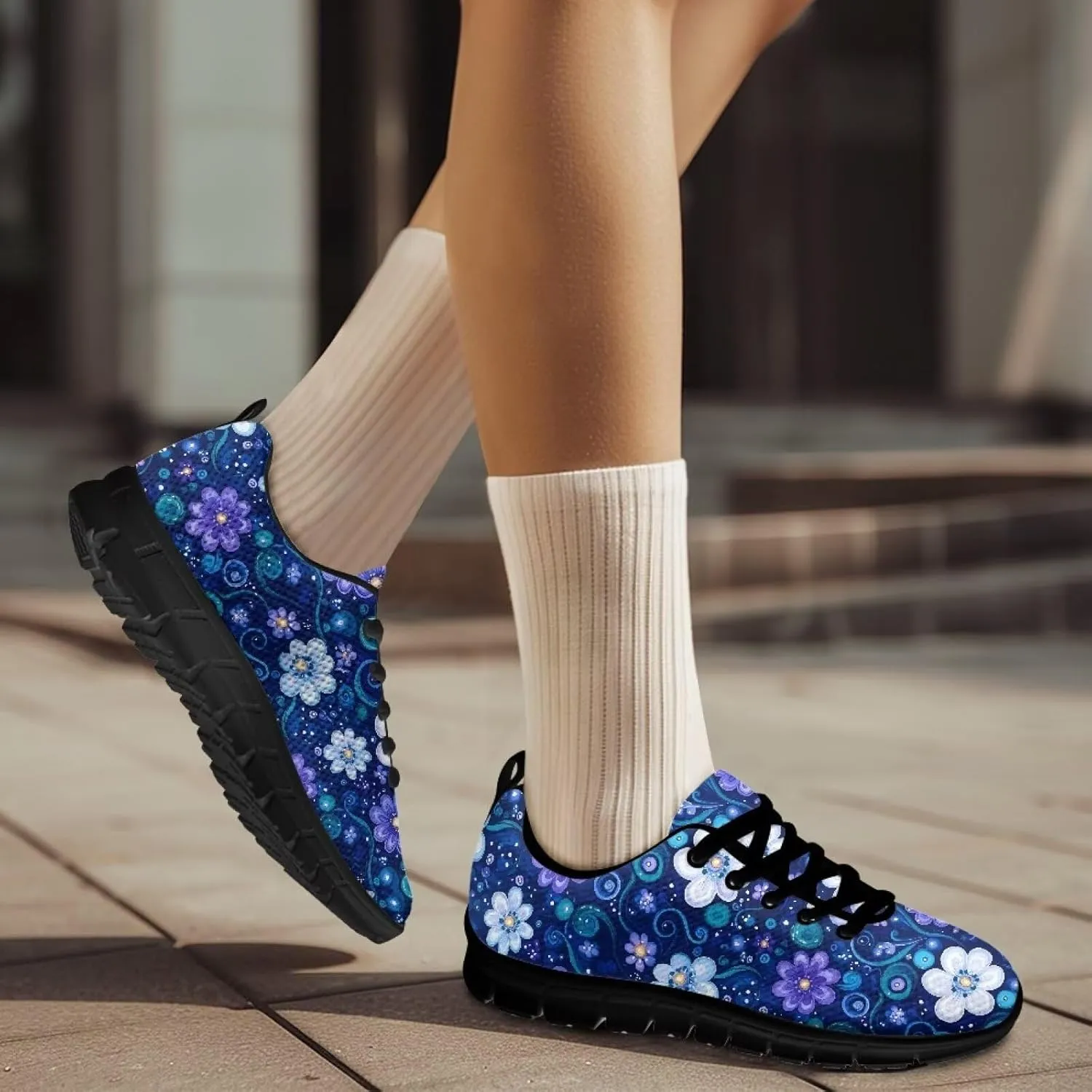 Women Cushioned Running Shoe Outdoor Fashion Sneakers Low Top Casual Comfortable Shoes for Workout US 5-12 Black Sole
