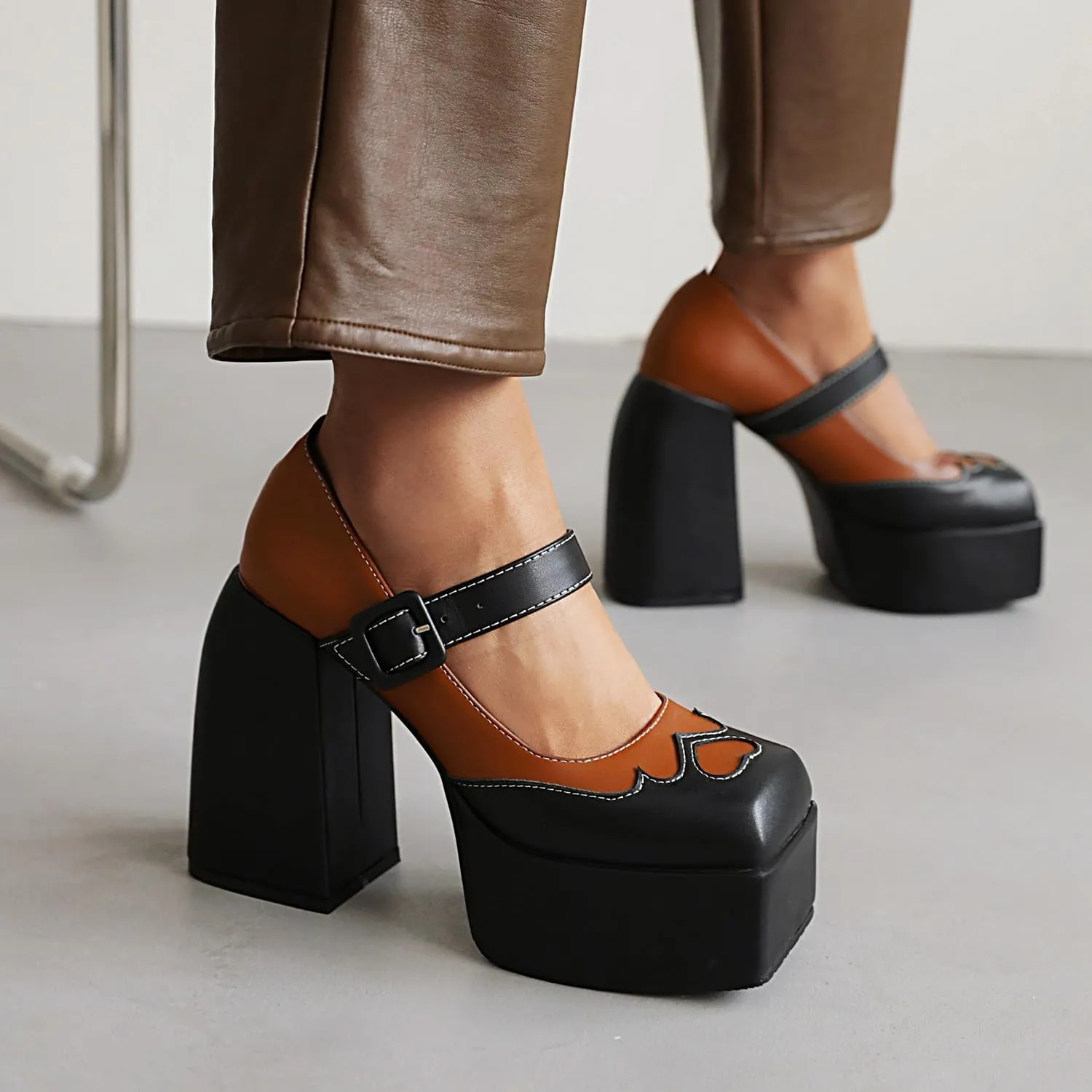 Women's Closed Toe Block Chunky Platform High Heel Dress Pumps Shoes