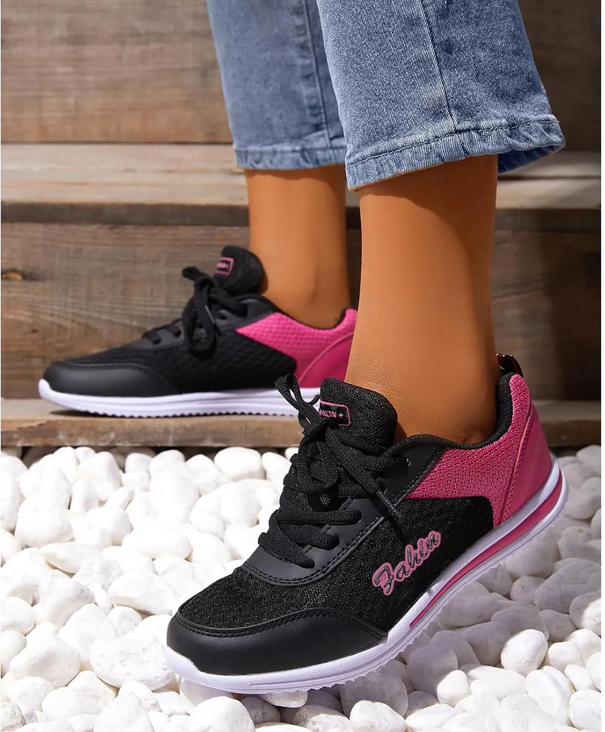 Women's Fashion Sneaker Mesh Slip On Black Non Slip Shoes for Women Comfortable Orange Tennis Shoes for Women Black Loafers Shoes Women Leather Sneakers