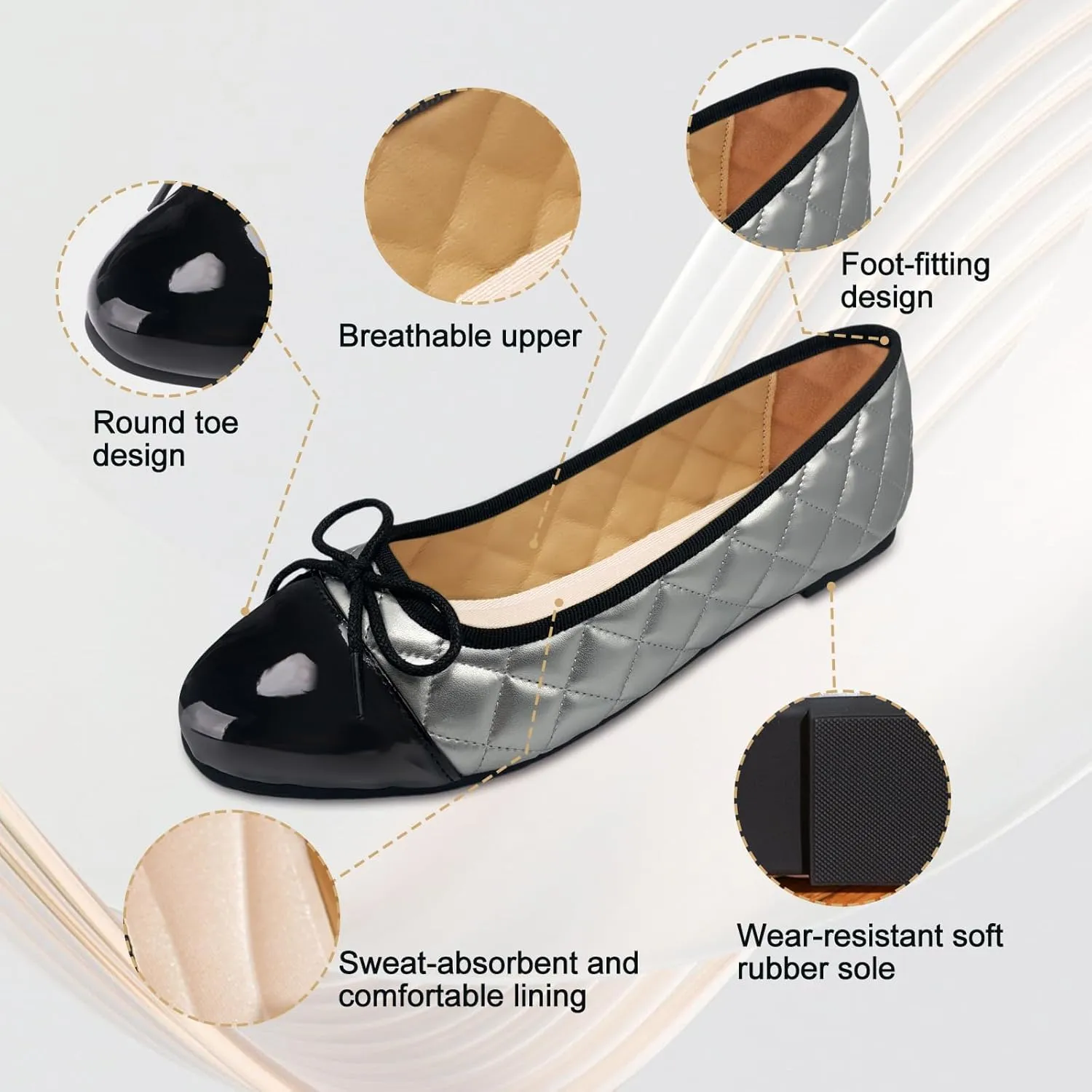 Womens Flats Comfortable Dressy Ballet Flats Shoes for Casual Bow Formal Flats Loafers for Women