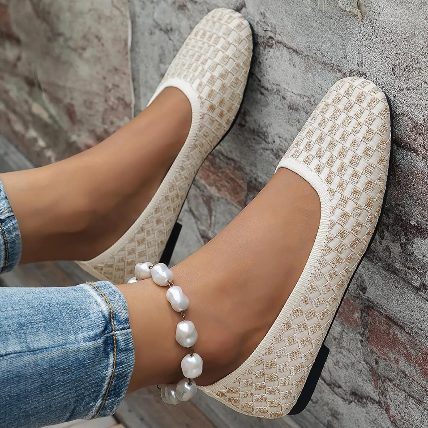 Women's Flats Knit Comfort Ballet Flats Shoes Easy Slip On Walking Shoes Breathable Shoes Machine Washable