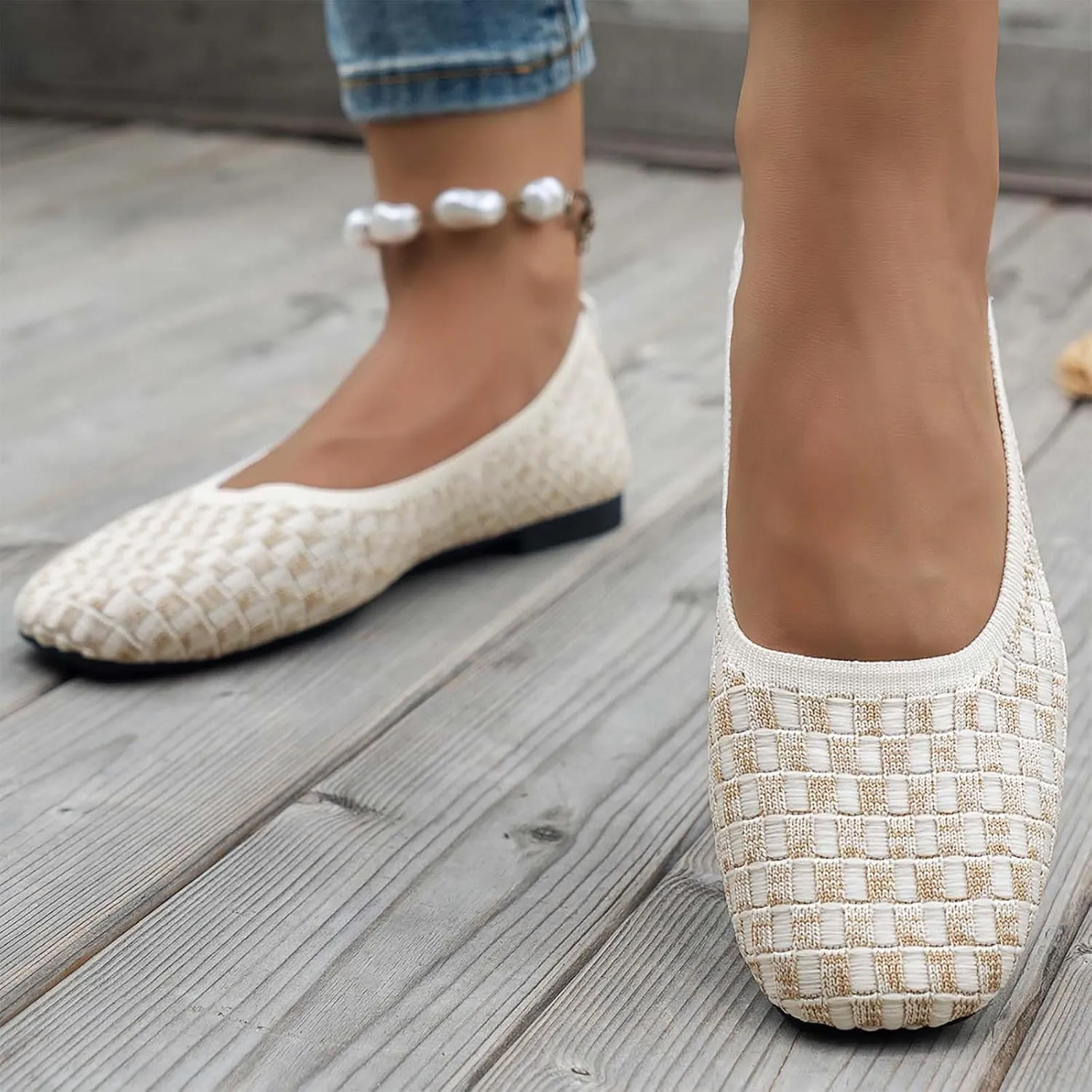Women's Flats Knit Comfort Ballet Flats Shoes Easy Slip On Walking Shoes Breathable Shoes Machine Washable