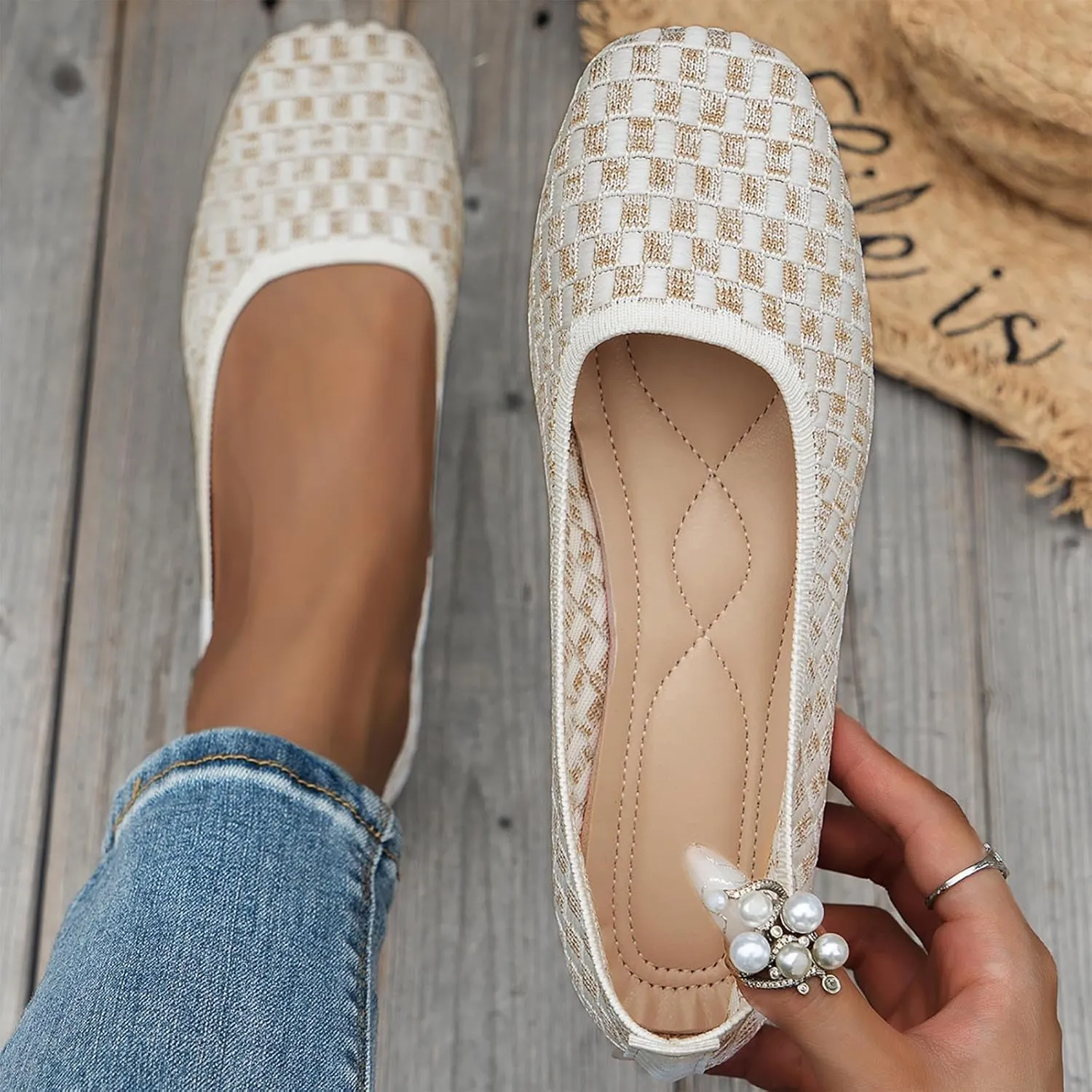 Women's Flats Knit Comfort Ballet Flats Shoes Easy Slip On Walking Shoes Breathable Shoes Machine Washable