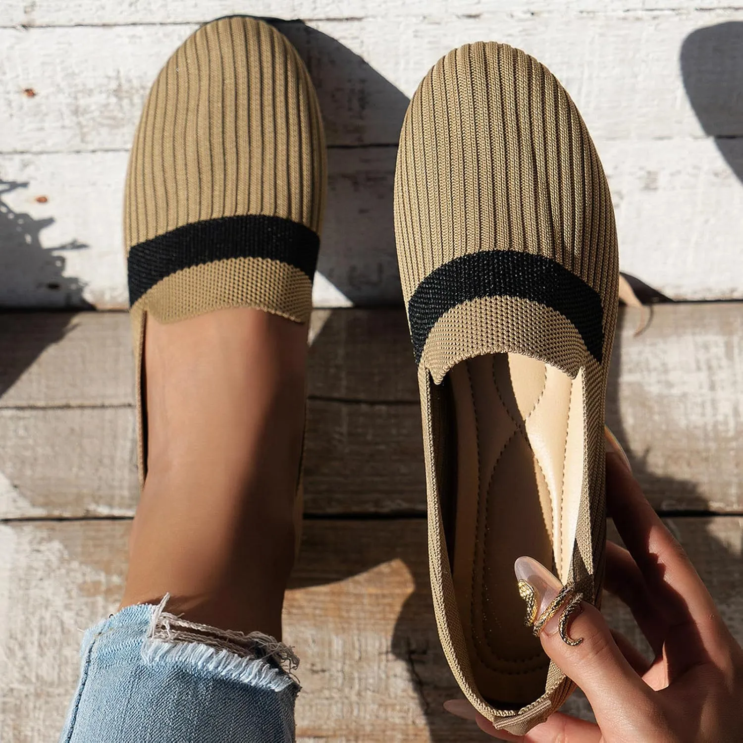 Women's Flats Walking Shoes Comfy Mesh Round Toe Ballet Flats Breathable Dress Shoe Non Slip Classical Shoes for Work