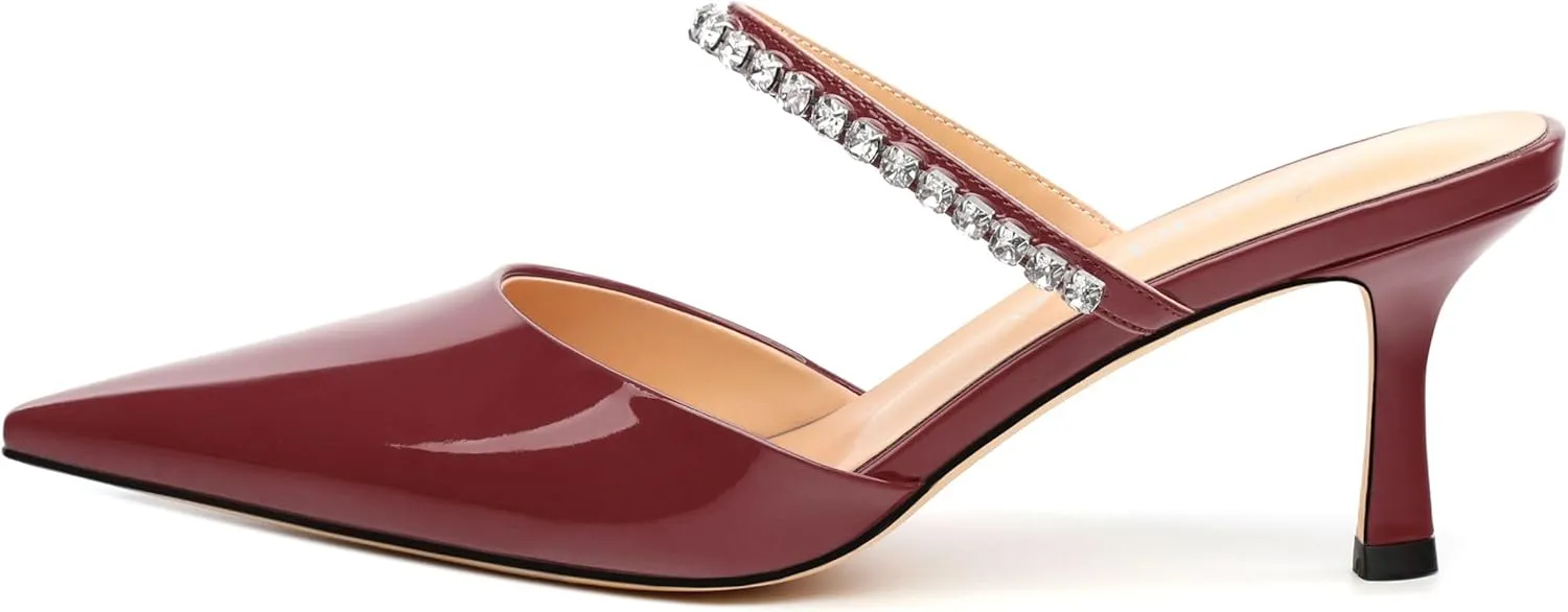 Womens Heeled Sandals Rhinestones Strap Pointed Toe Stiletto High Heels Fashion Dress Mules Shoes For Women 2.5 Inch