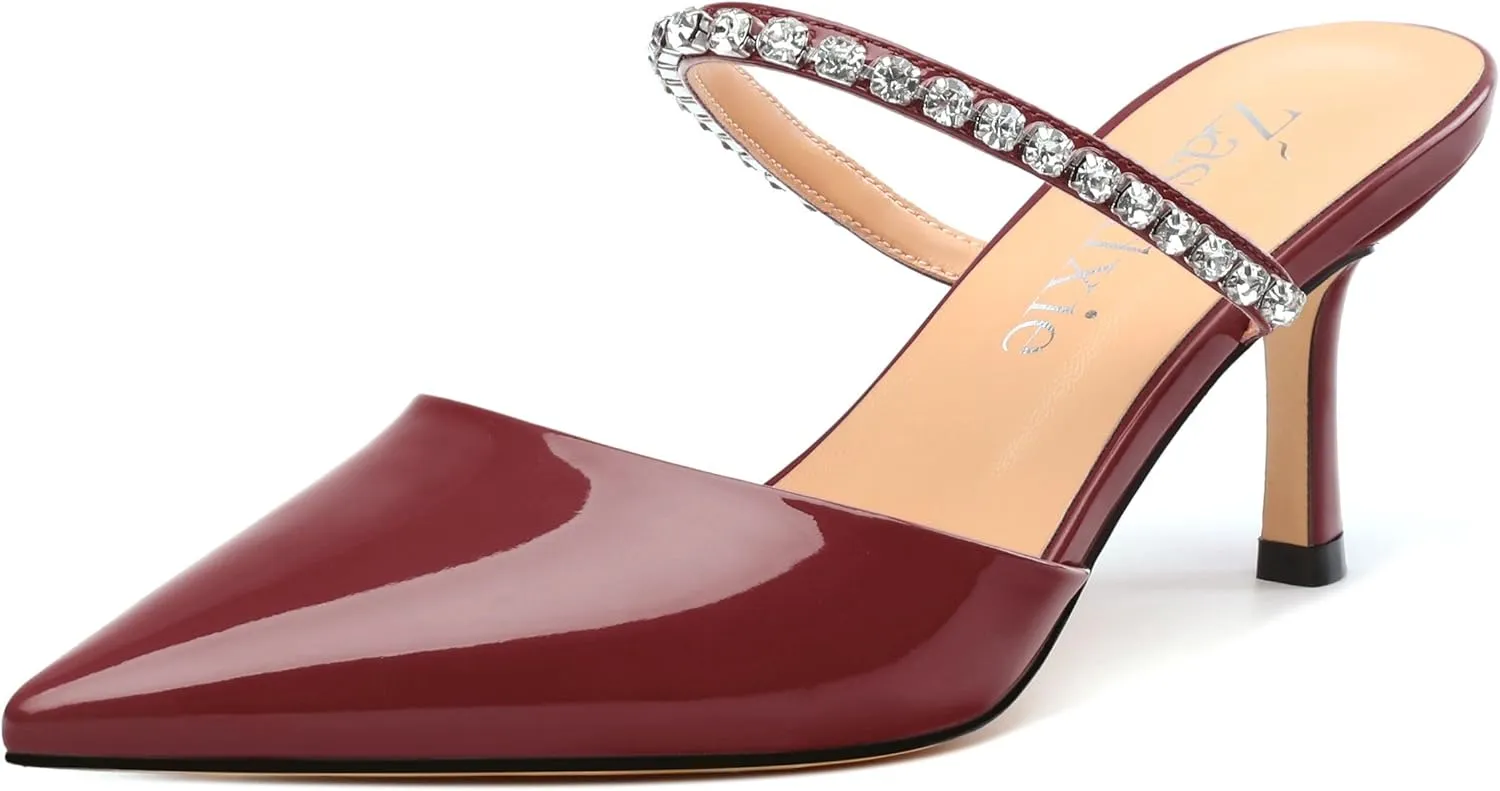 Womens Heeled Sandals Rhinestones Strap Pointed Toe Stiletto High Heels Fashion Dress Mules Shoes For Women 2.5 Inch