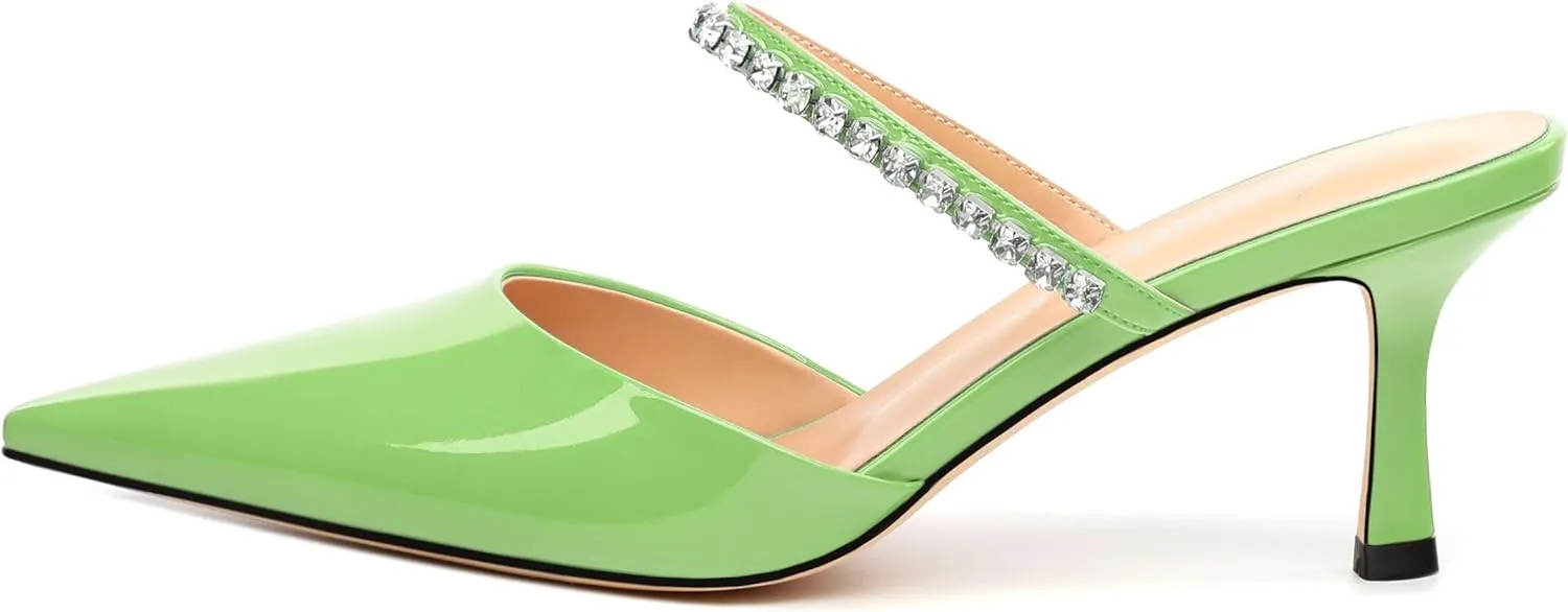 Womens Heeled Sandals Rhinestones Strap Pointed Toe Stiletto High Heels Fashion Dress Mules Shoes For Women 2.5 Inch