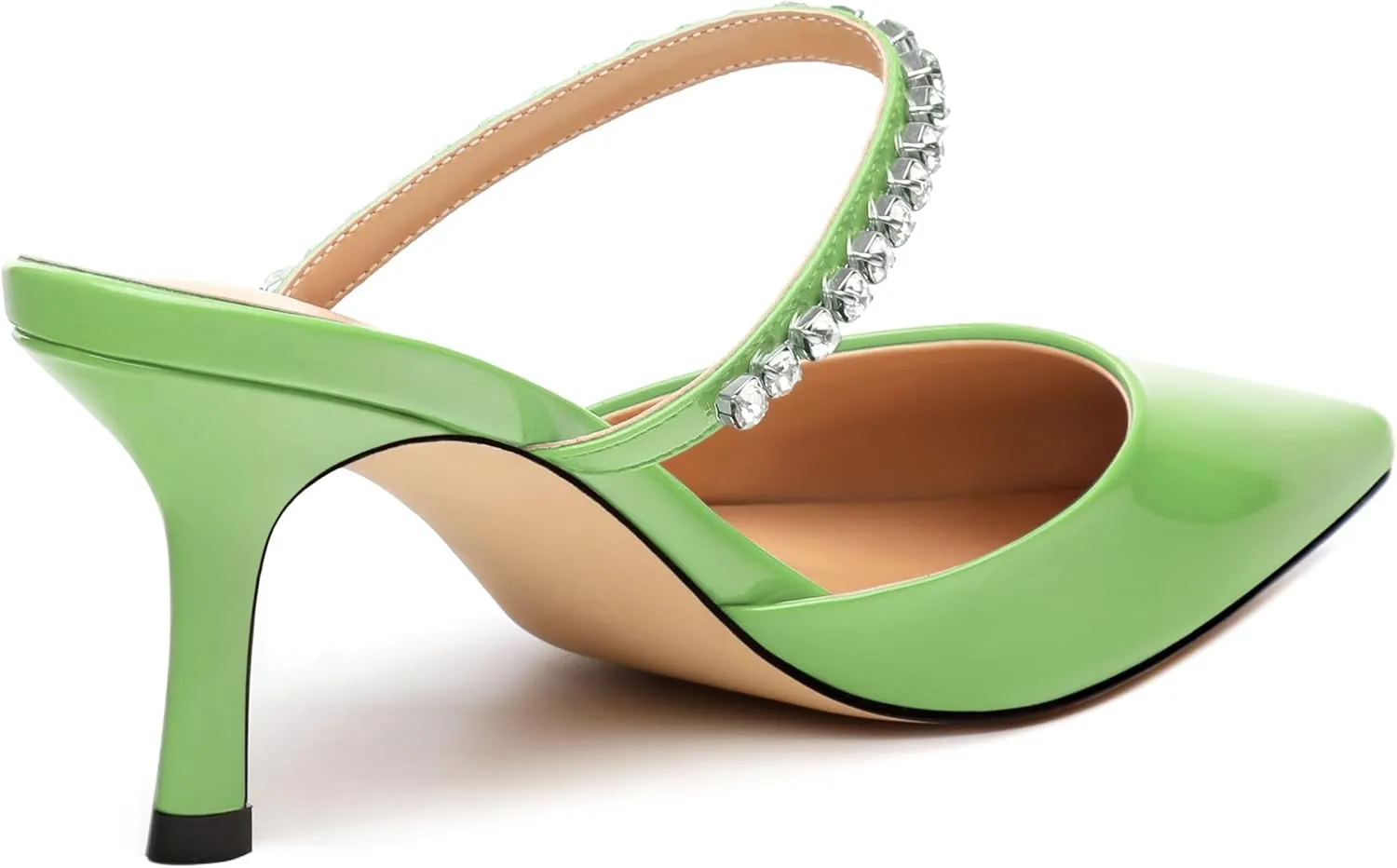 Womens Heeled Sandals Rhinestones Strap Pointed Toe Stiletto High Heels Fashion Dress Mules Shoes For Women 2.5 Inch