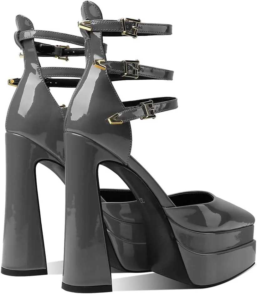 Womens Platform Heels Chunky High Block Heels Pointed Toe Pumps