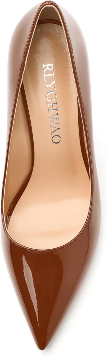 Women's Pumps, Pointed Toe Slip On High Heels, Fashion Solid Patent High Heel Shoes for Women