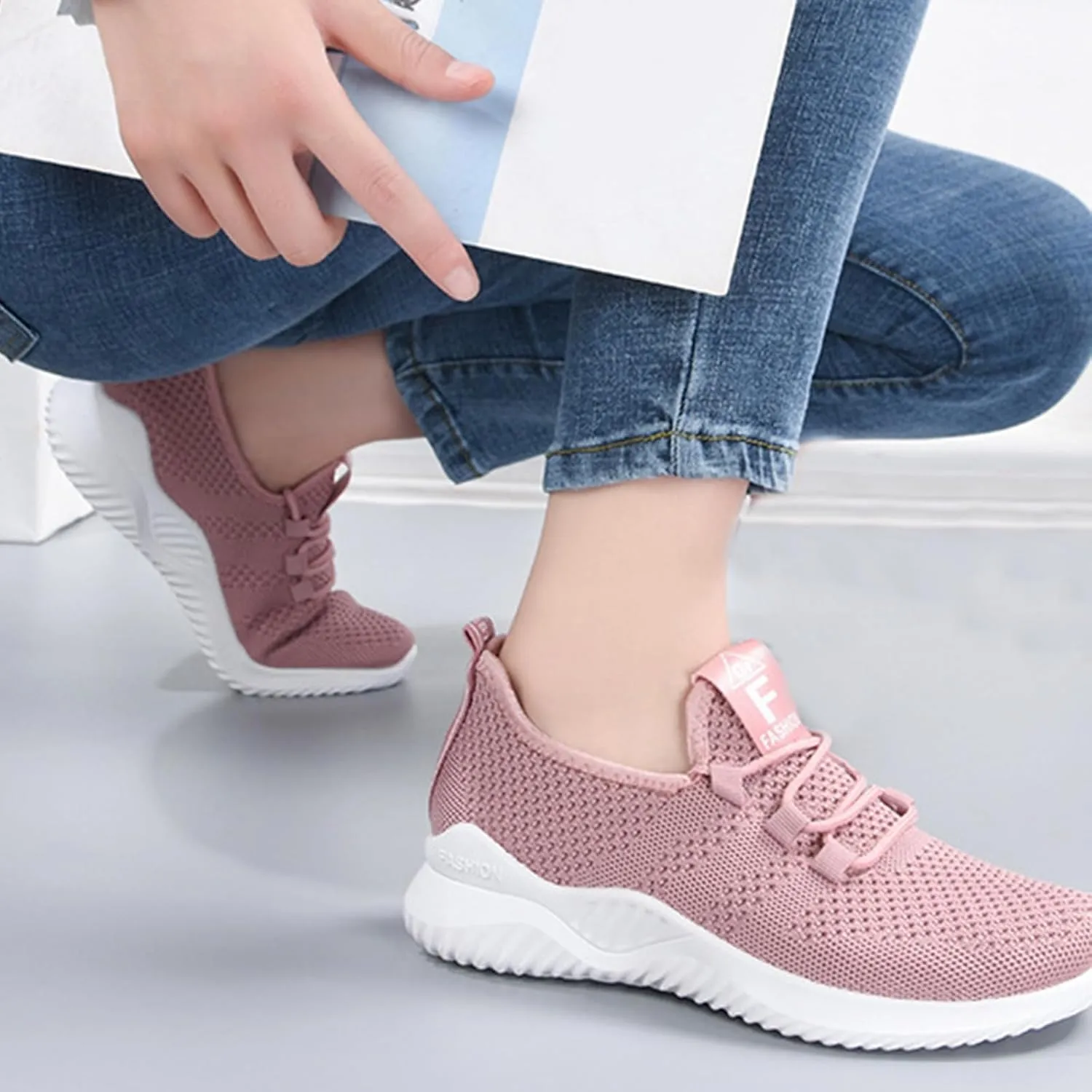 Women's Running Shoes Slip On Light Breathable Non Slip Mesh Sneakers Workout Non Slip Athletic Sports Shoes