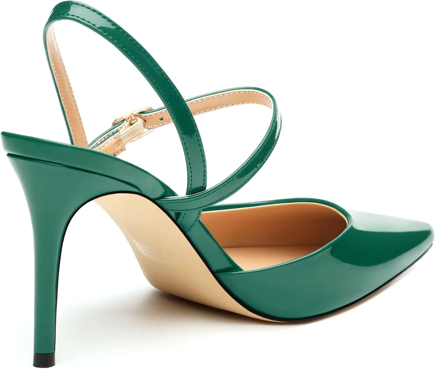 Women's Slingback Pumps, Pointed Toe Stiletto High Heels Ankle Strap Heeled Sandals Party Wedding Dress Shoes 3.35 Inch