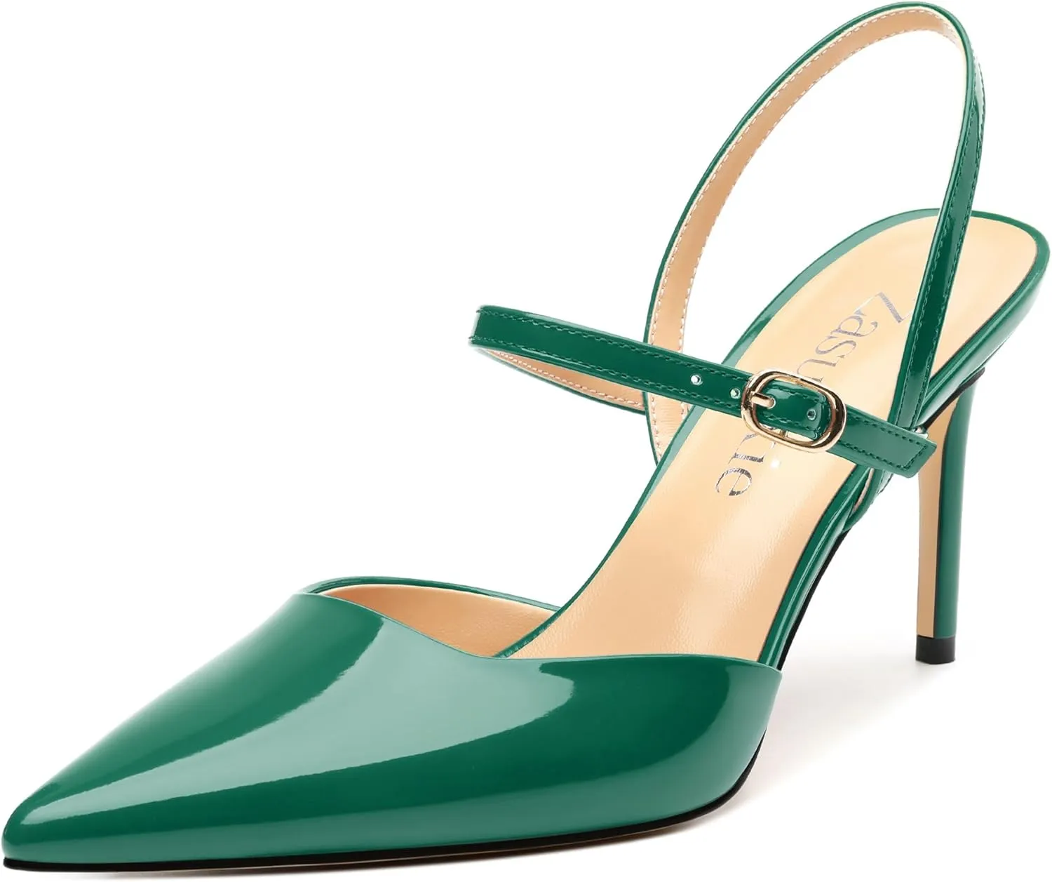 Women's Slingback Pumps, Pointed Toe Stiletto High Heels Ankle Strap Heeled Sandals Party Wedding Dress Shoes 3.35 Inch