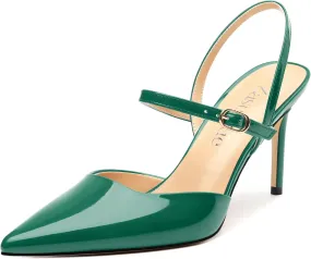 Women's Slingback Pumps, Pointed Toe Stiletto High Heels Ankle Strap Heeled Sandals Party Wedding Dress Shoes 3.35 Inch