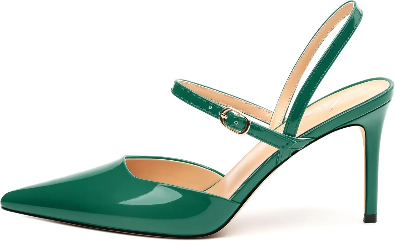 Women's Slingback Pumps, Pointed Toe Stiletto High Heels Ankle Strap Heeled Sandals Party Wedding Dress Shoes 3.35 Inch