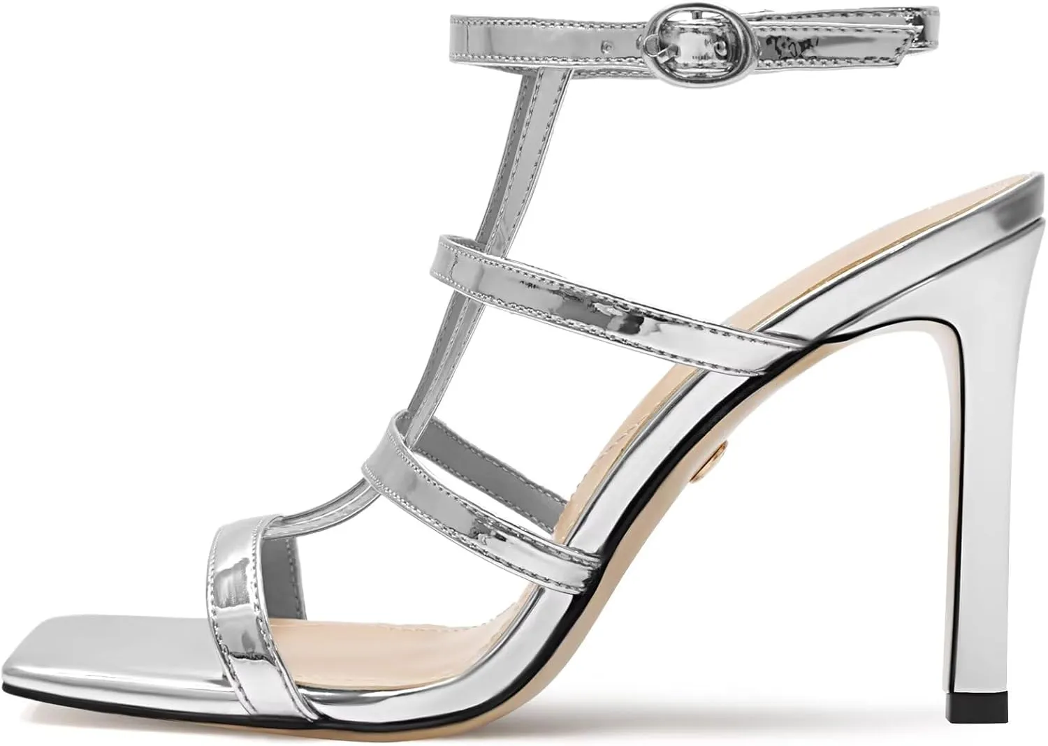 Womens Strappy Heeled Sandals Stilettos High Heels Square Open Toe Heels Buckle Ankle Wedding Party Dress Heels