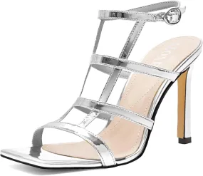 Womens Strappy Heeled Sandals Stilettos High Heels Square Open Toe Heels Buckle Ankle Wedding Party Dress Heels